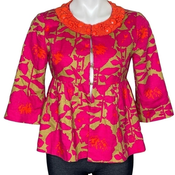 Nanette Lepore pink and green beaded jacket small - Picture 2 of 8